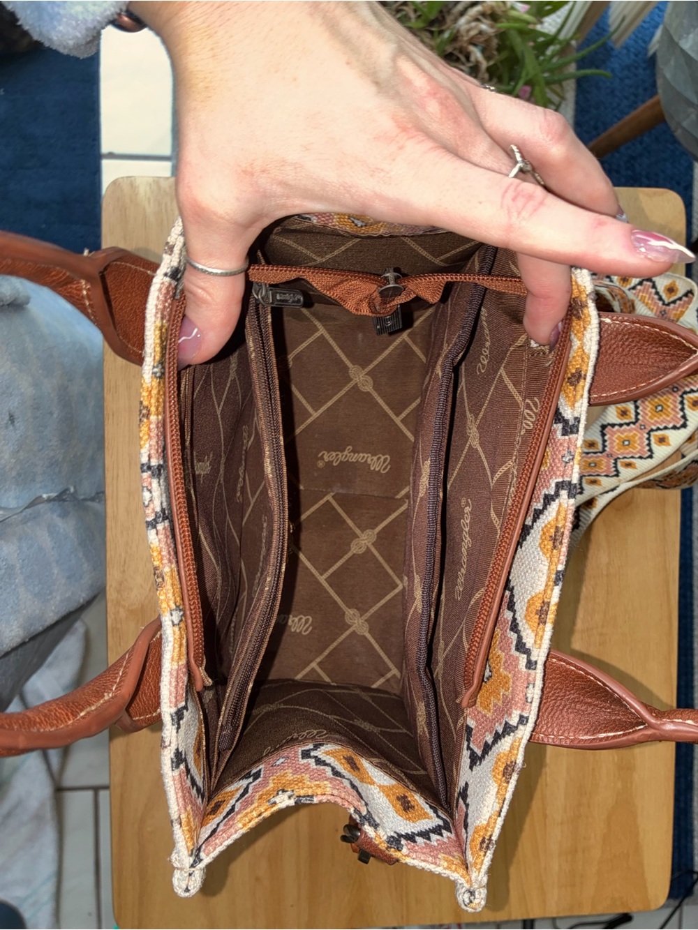 ⁠Wrangler Aztec Canvas Crossbody Tote Bag Western Southwestern Boho⁠ - Picture 6 of 9
